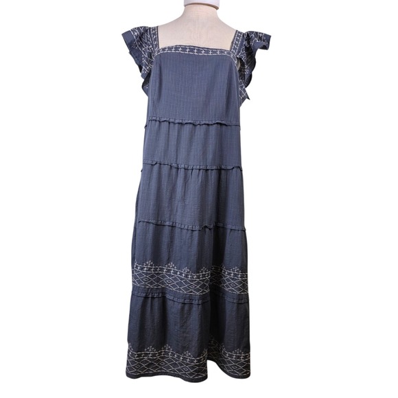 Knox Rose Dresses & Skirts - Knox‎ Rose Embroidered Ruffle Tiered Maxi Dress Blue XL Bohemian Peasant Cottage